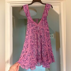 Free People Pink Floral Lace Slip Dress